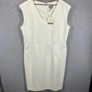 Talbots Luxe Italian Flannel Sheath Dress Sleeveless Womens 16 Ivory NWT